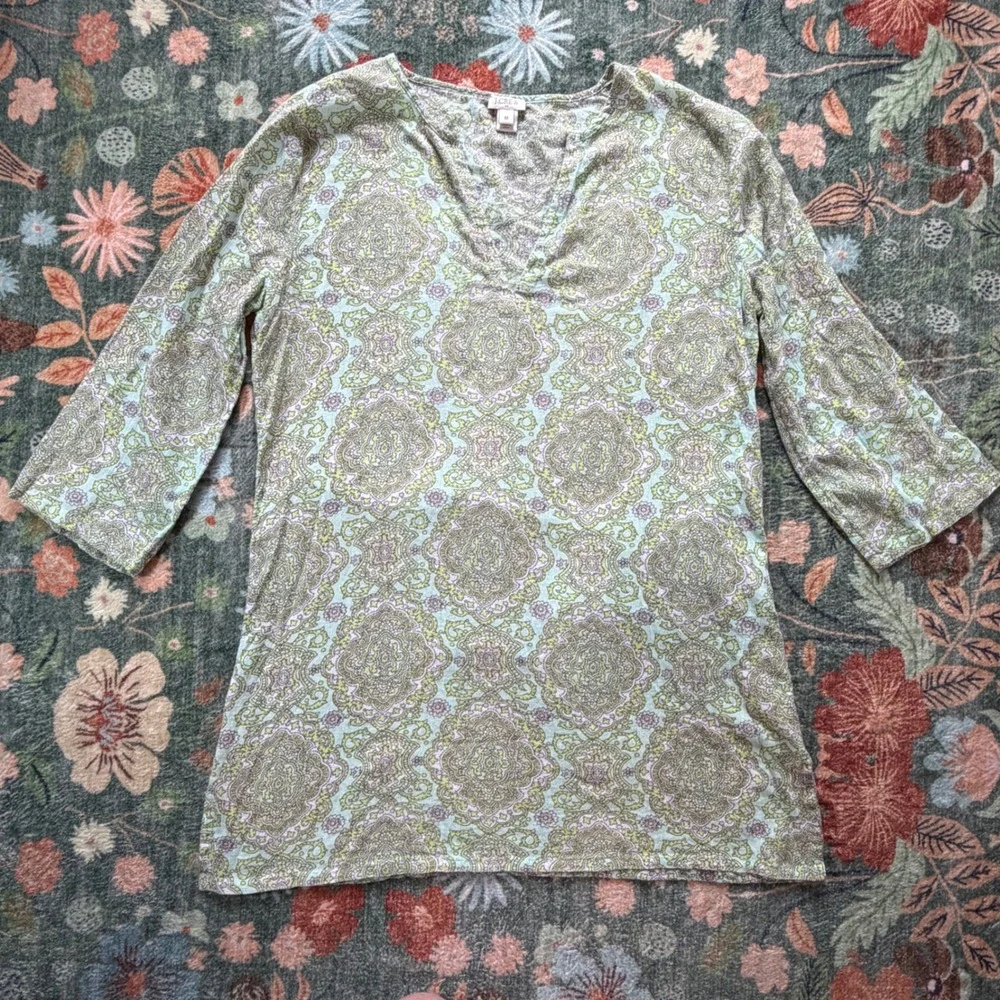 J.‎ Crew Womens Green Purple Paisley Medallion Cotton Tunic Top 12572 SP14 M
